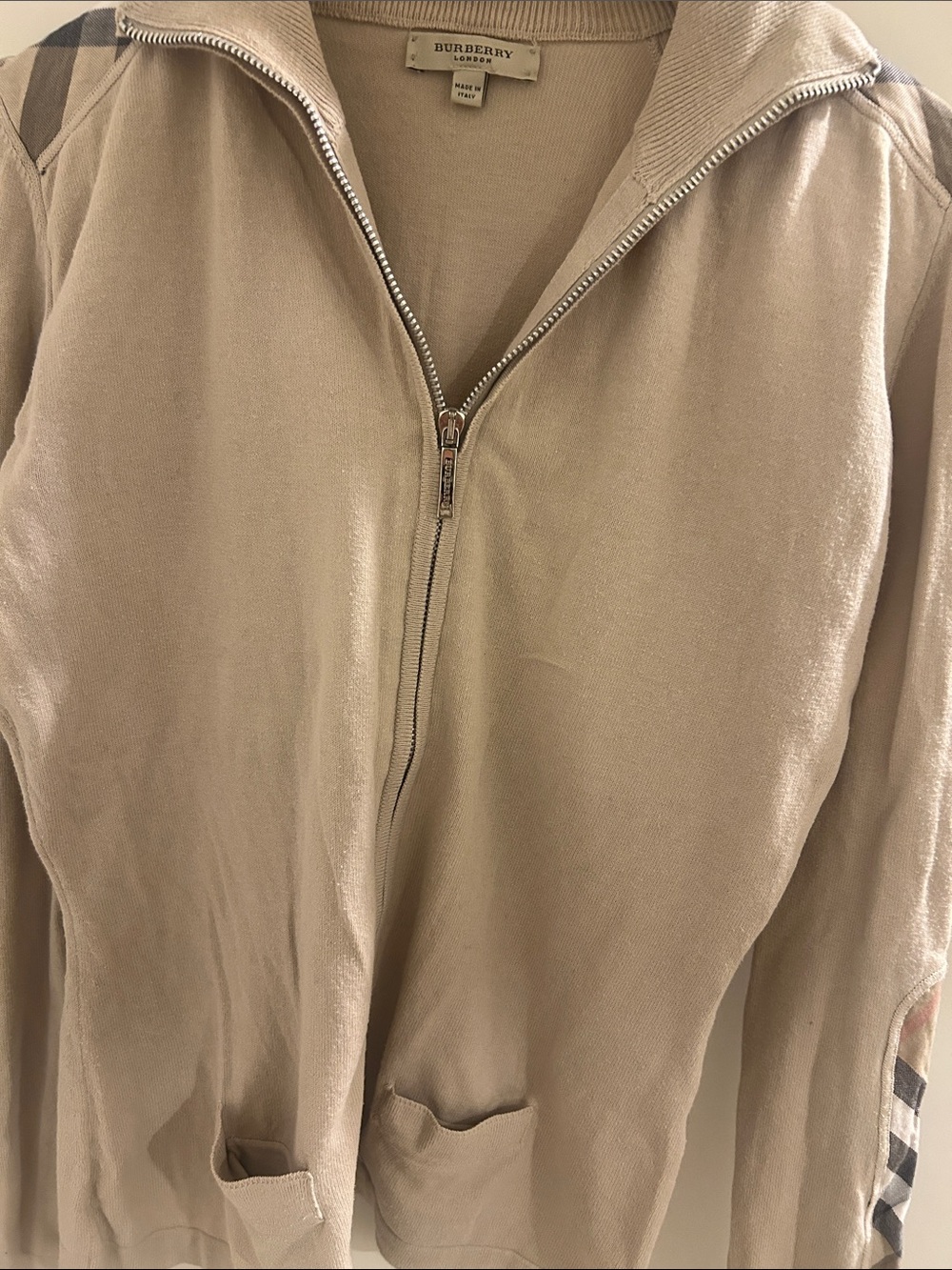 Burberry Beige Half-Zip Lightweight Men’s Jacket with Check Trim